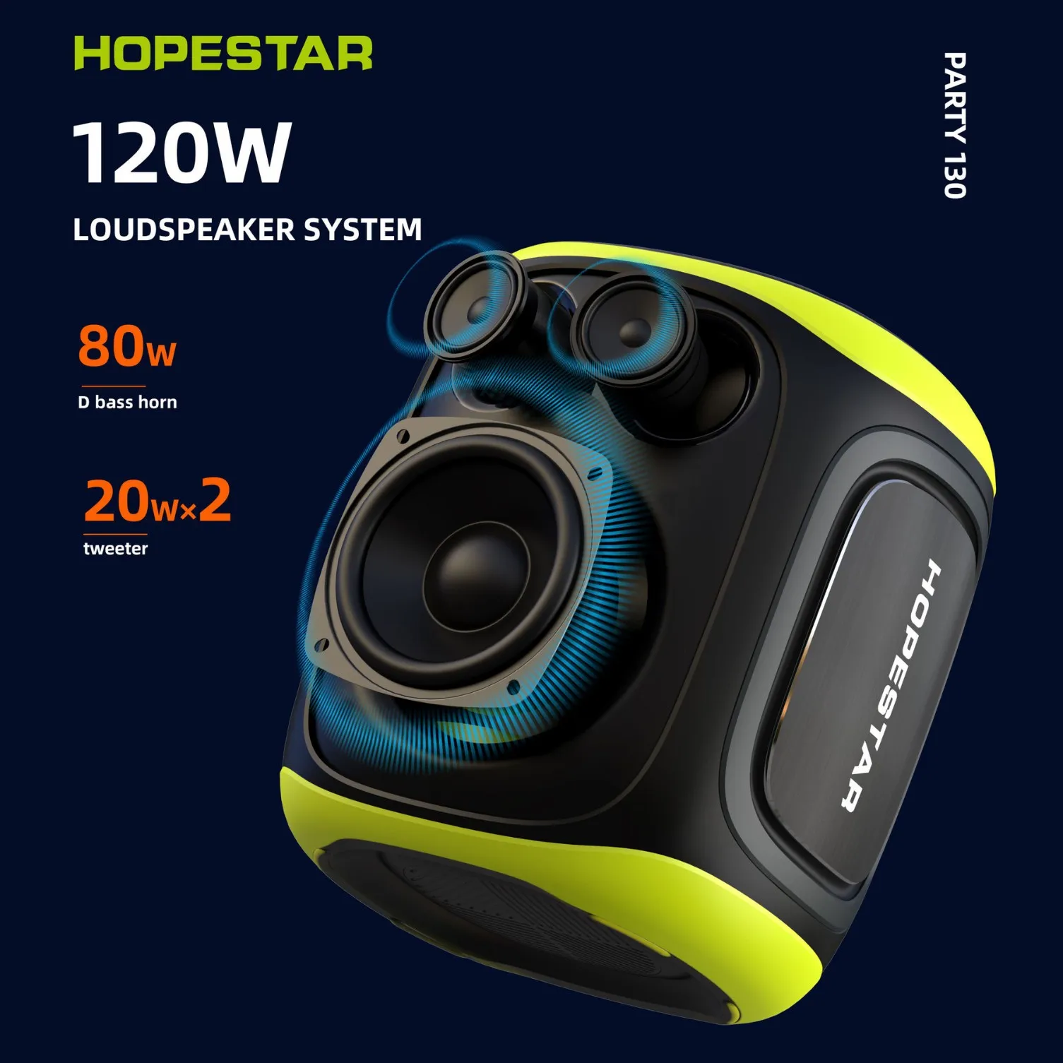 

Portable HOPESTAR PARTY130 120W Subwoofer Active Kara Party Wireless Speaker Dual Microphones Bluetooth Communication DC Power
