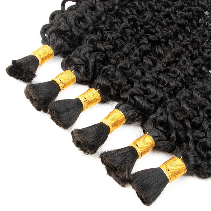 Fasci di capelli umani sfusi ricci profondi per la materia prima dei capelli brasiliani V-light/intrecciare i capelli Remy 10-30 pollici per il salone # 1B 50 g/pacco