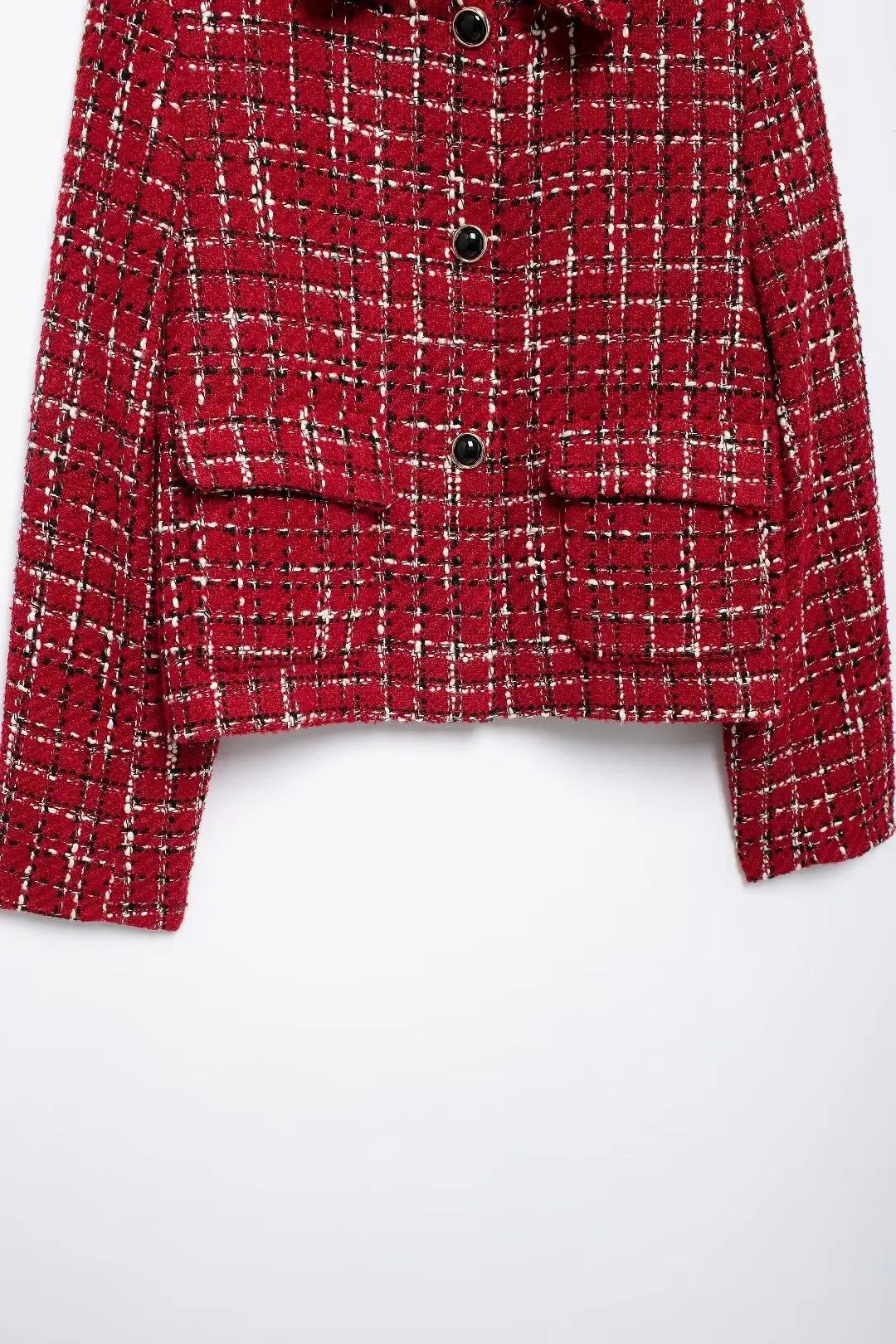 Tangada Women 2024 Fashion Red Plaid Tweed Crop Blazer Coat Vintage Long Sleeve Female Outerwear BE0317