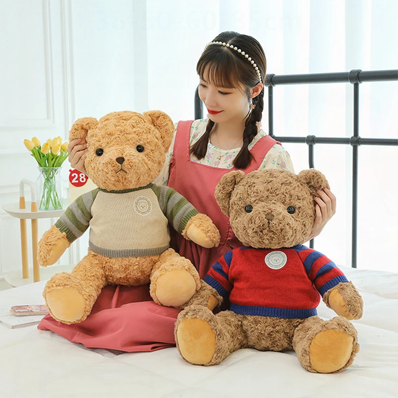 

Kawaii Plush Stuffed Doll Cute Teddy Bear in Vintage Sweater Huggable Baby Toy for Kids Birthday Xmas Gift Soft Sleeping Pillow