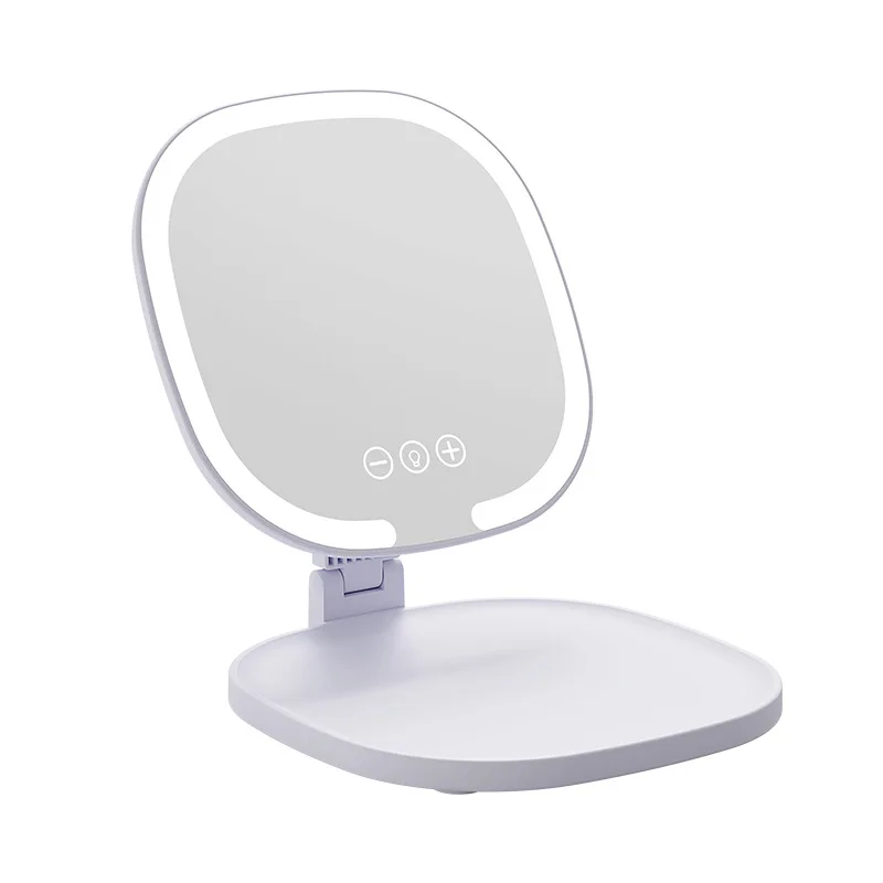 삼색 조명이있는 접이식 LED 메이크업 거울 홈 오피스 기숙사 선물용 밝기 조절 가능한 데스크탑 화장대 거울