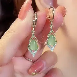 Trend Korean New Zircon Earrings for Women Fashion White Green Moonlight Cat Eye Stone Earrings Party Jewelry Gifts Wholesale