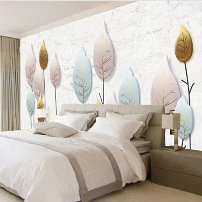 MU8996 Modern and simple Nordic style abstract leaf gold foil fresh TV sofa bedroom background wall