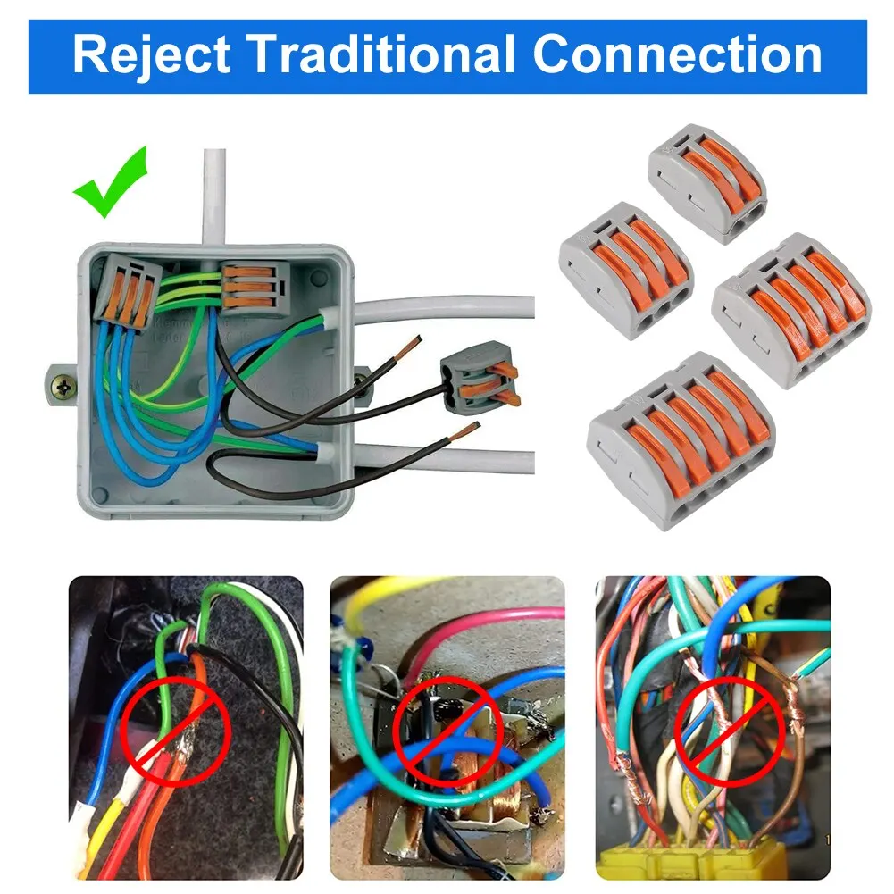 Lever Wire Connectors Nuts Assortment Kit 2/3/4/5 Port Compact Wire Nut Quick Disconnect Splicing Electrical Conductor Connector