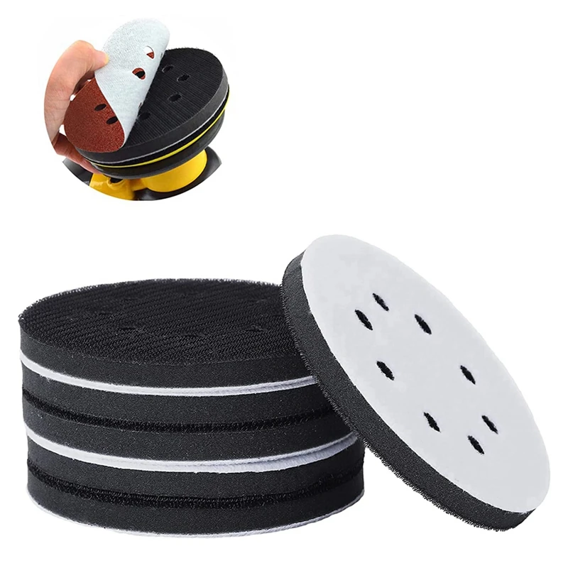 6PCS 5 Inch(125Mm) 8-Hole Soft Sponge Interface Pad For Sanding Pads And Hook&Loop Sanding Discs For Surface Polishing