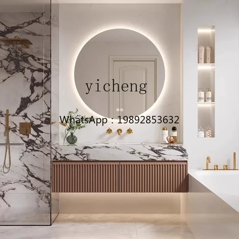 W31-oak bathroom cabinet combination rock slab seamless integrated hand wash washbasin toilet washstand