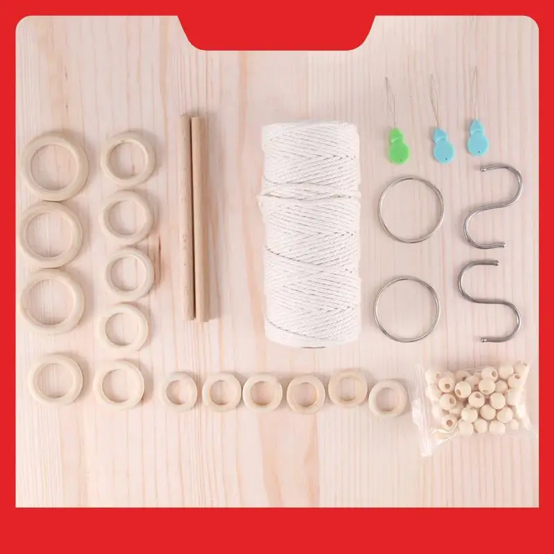 

Macrame Cotton Cord 3Mm With Macrame Beads Wooden Rope Wooden Rod With Hooks For Plant Wall Hangers Macrame Kit
