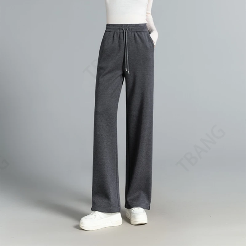 Autumn and Winter New Cashmere Knitted Wide Leg Pants with Straight Tube and Velvet High Waist  Pants [Returns Not Suppor