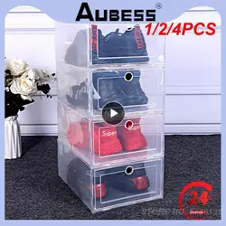 1/2/4PCS Plastic Shoe Boxes Transparent Shoe Collection Box Basketball Shoe Display Cabinet Stackable Shoe Box Cabinet Organizer