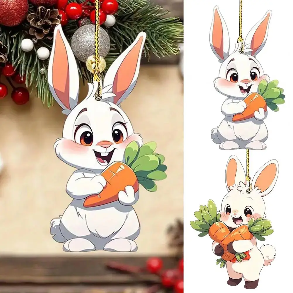 Acrylic Hanging Pendant Adorable Appearance Creative Shape Easter Bunny Car Hanging Ornament Rearview Mirror Decoration