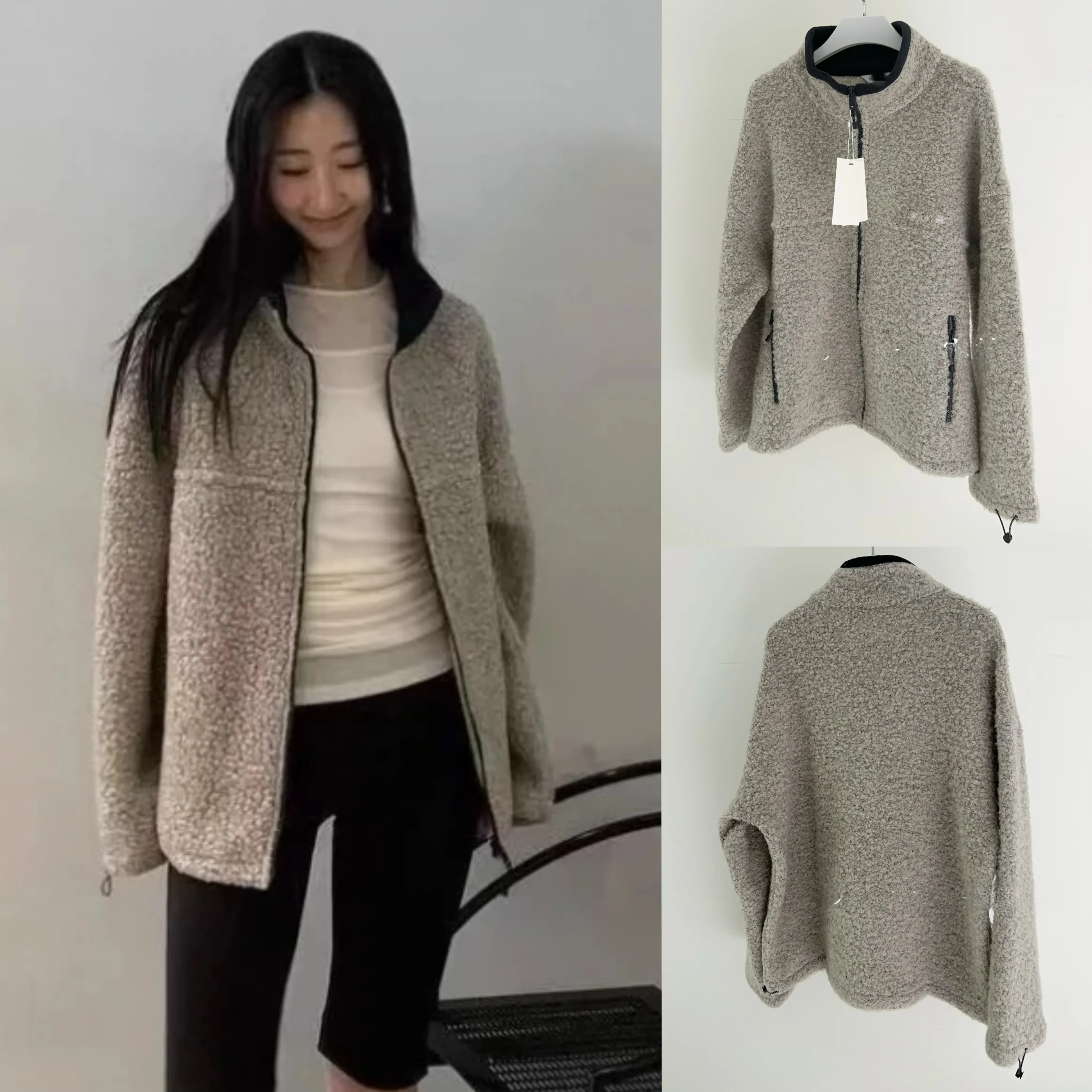 

Женское пальто Monoha в винтажном стиле, свободного кроя, с воротником-стойкой, на молнии, из шерсти, для осени и зимы, теплое, повседневное, стандартной длины