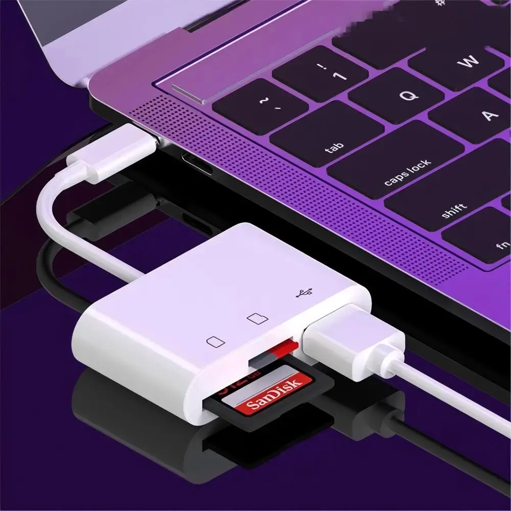 3-in-1 아이폰 타입-C에서 SD 및 TF 카드 USB 카메라 어댑터, 아이폰 및 아이패드 호환, 카드 리더 및 USB 보안 키