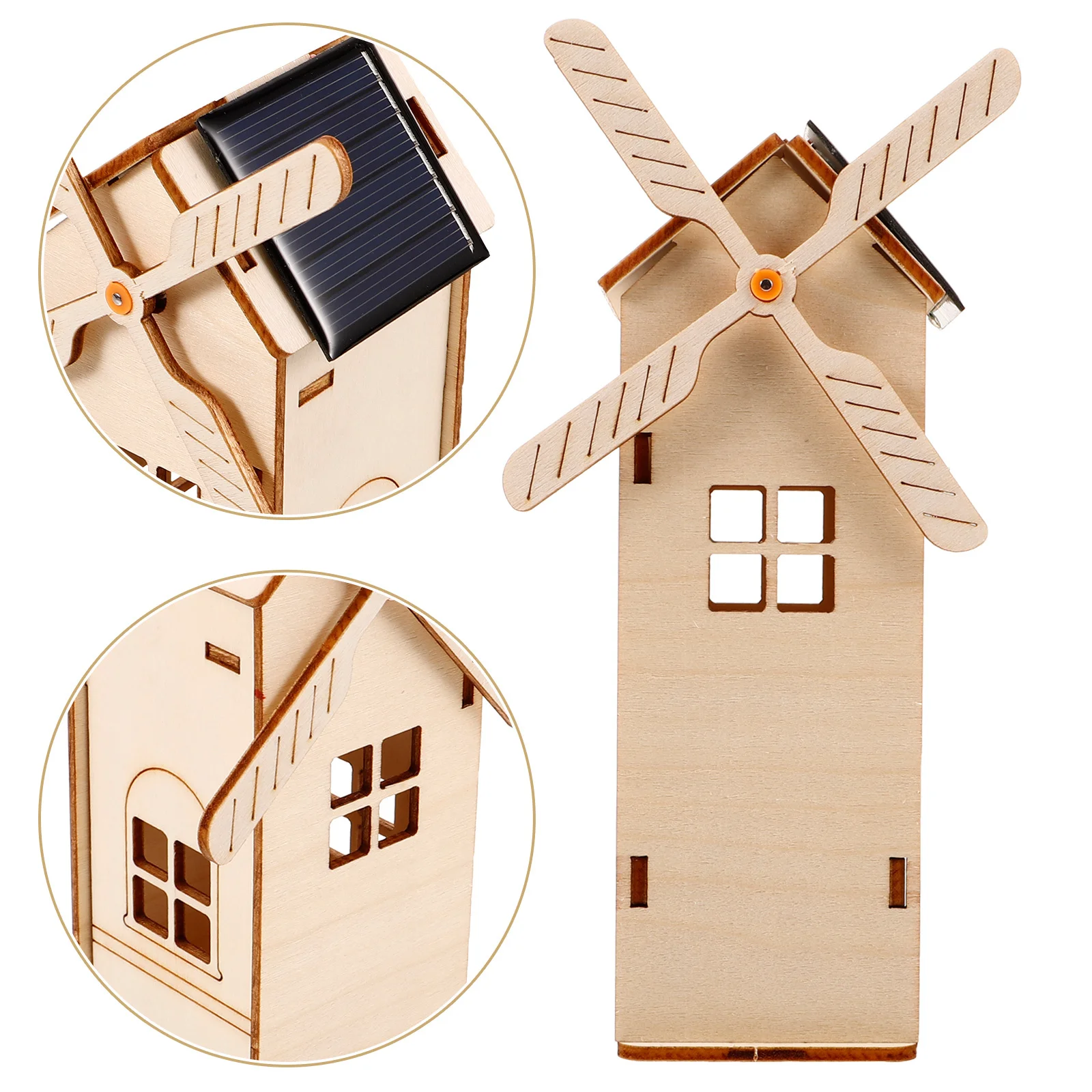 1Set Wooden Solar Powered Windmill DIY Assembly Educational Stem Science Experiment Kit for Kids DIY Solar Windmill
