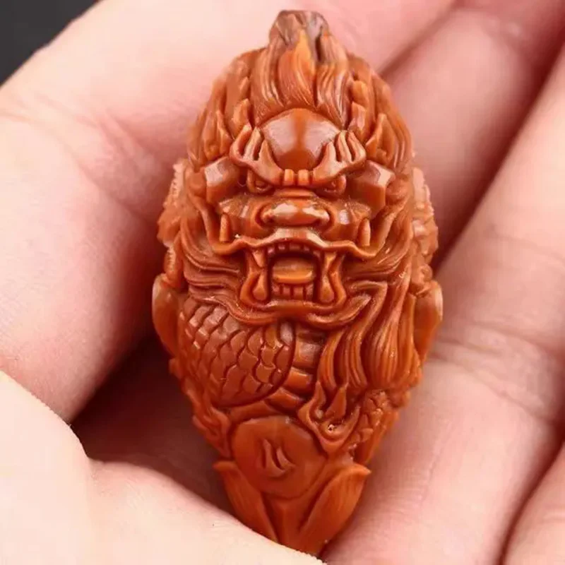 Olive Kernel Carving The Most Beautiful Dragon Guanyin Single Pendant Boutique Large Necklace for Men and Women Gift Red Leather