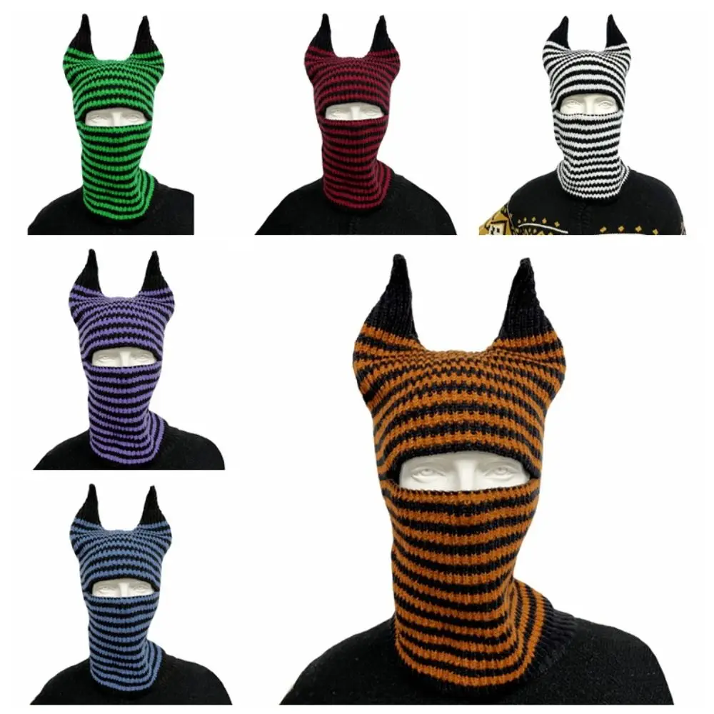 Riding Mask Cow Horn Cow Horn Knitted Hat Multifunctional Letter Cap Riding Mask Turban Fashion Versatile Headscarf Autumn