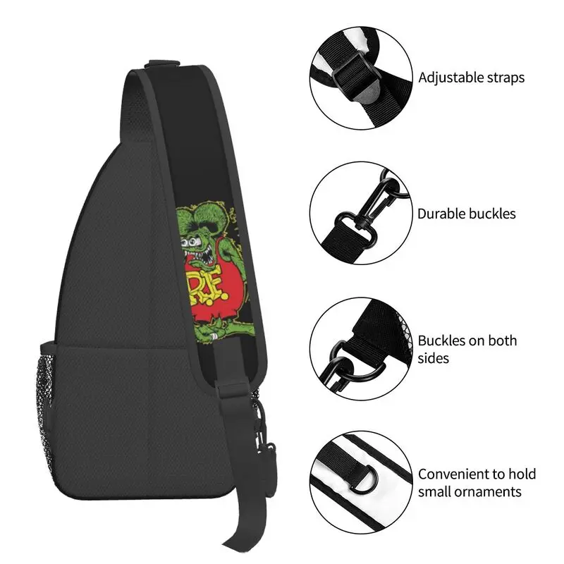 Casual Anime Cartoon Rat Fink Crossbody Sling Backpack Men Shoulder Chest Bags for Camping Biking