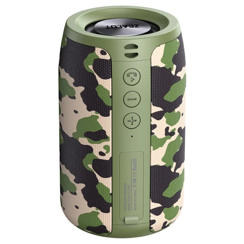 

Портативная Bluetooth-колонка ZEALOT S32 с серо-зеленым камуфляжным дизайном, водонепроницаемая, беспроводная, миниатюрная, для использования на открытом воздухе.