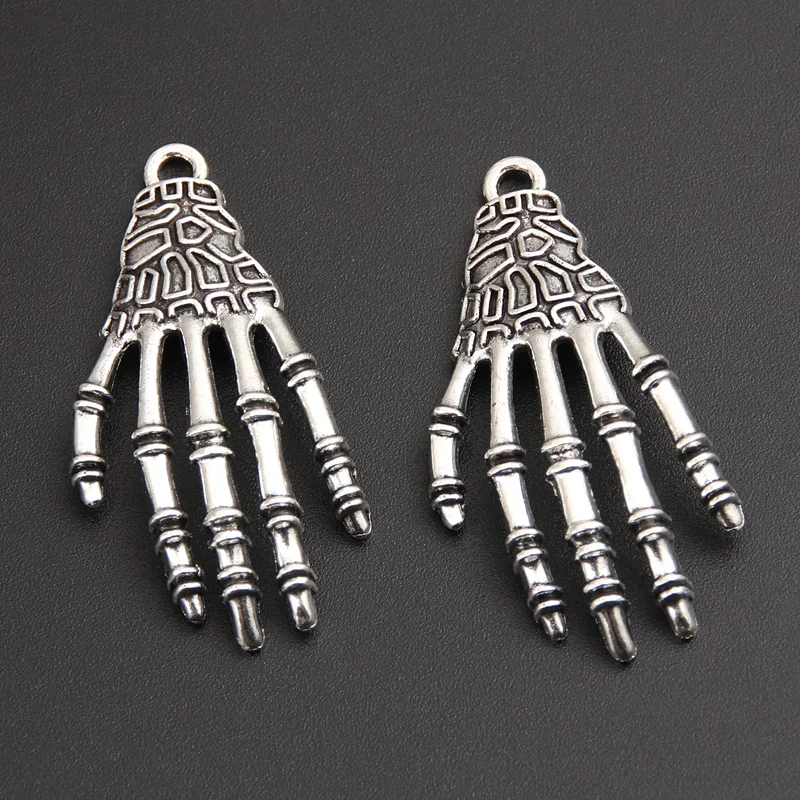 15Pcs Zilveren Kleur Skelet Hand Charms Metal Halloween Hangers Diy Handgemaakte Sieraden Maken Bevindingen Accessorie