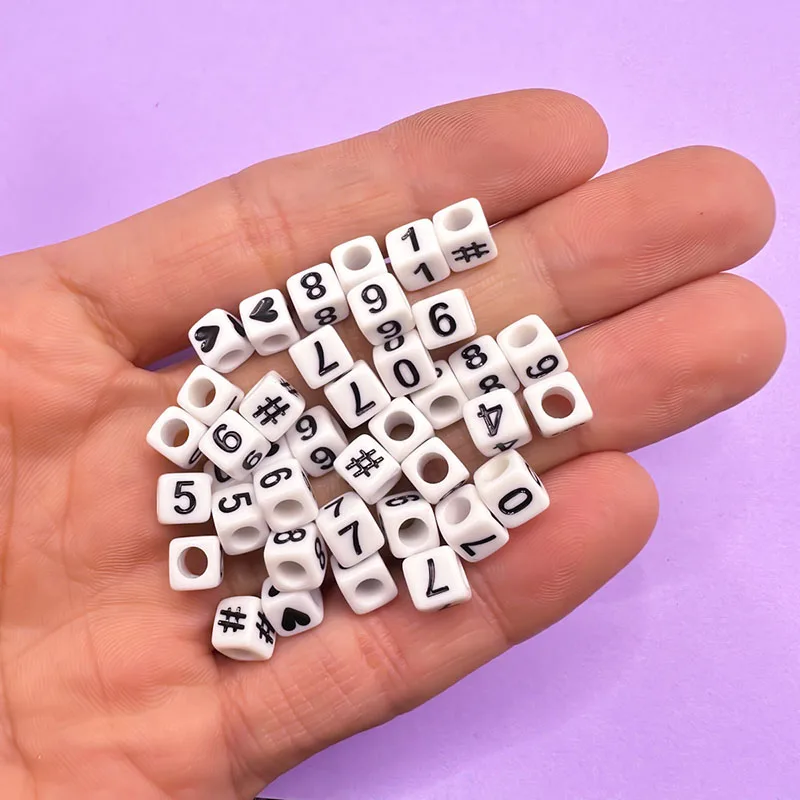 50-200pcs/lot 6x6mm White Square 0-9 Digits Acrylic Black Love Heart Beads Loose Spacer For DIY Jewelry Making Accessories
