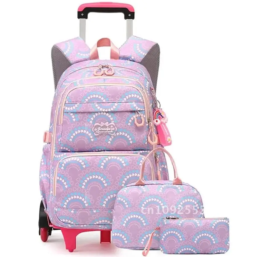 Rolling School Bags for Girls Backpack Children Waterproof School Backpacks with Wheels Middle School Trolley Luggage Back Pack