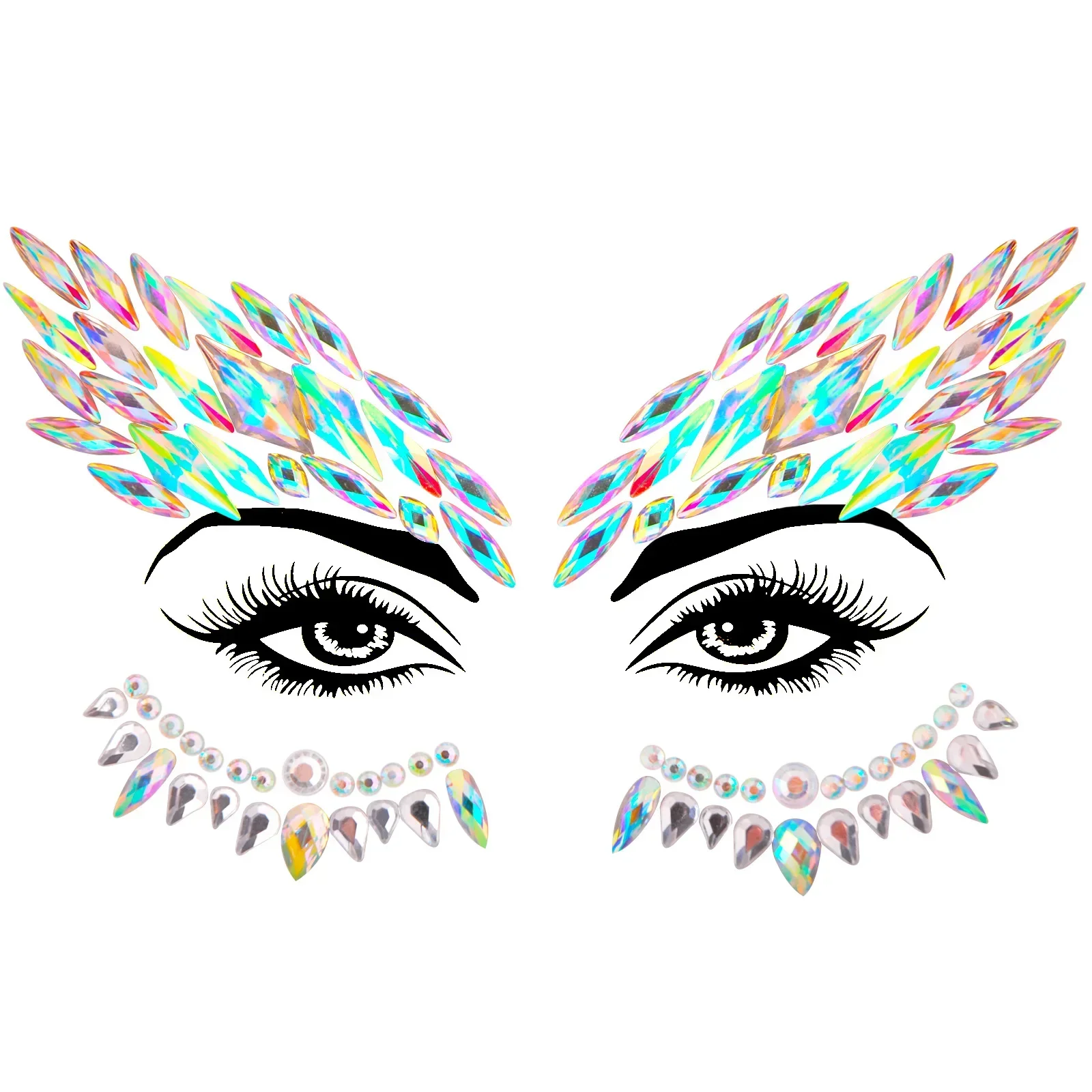 Jewels Face Stickers Crystal Tattoo Rhinestone Tattoo Sticker Resin Drill Glitter Makeup Music Festival Carnival Party Halloween