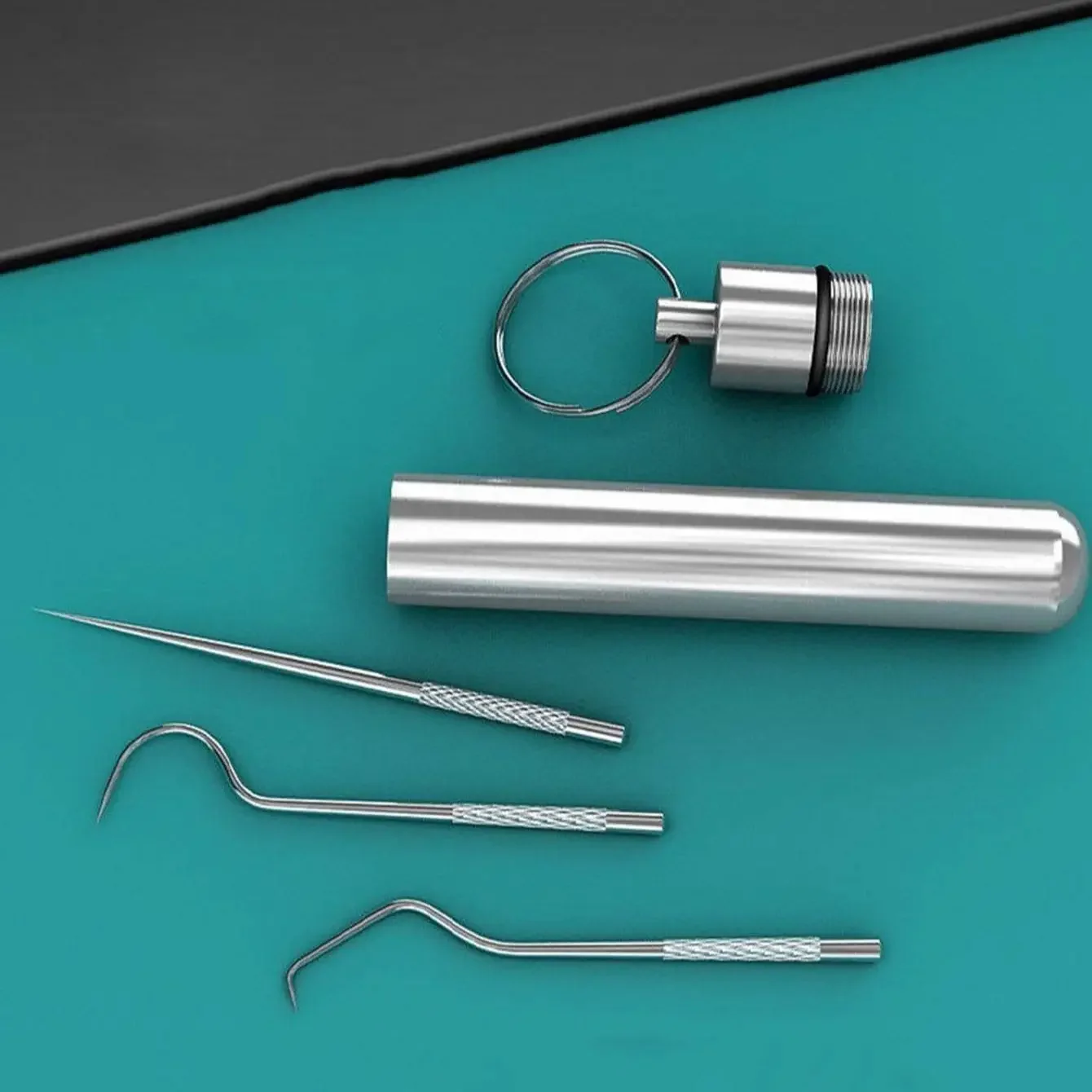 

1set-Stainless Steel Toothpick Set Tooth Flossing Reusable Toothpicks Portable Toothpick Floss Teeth Cleaner Oral Cleaning