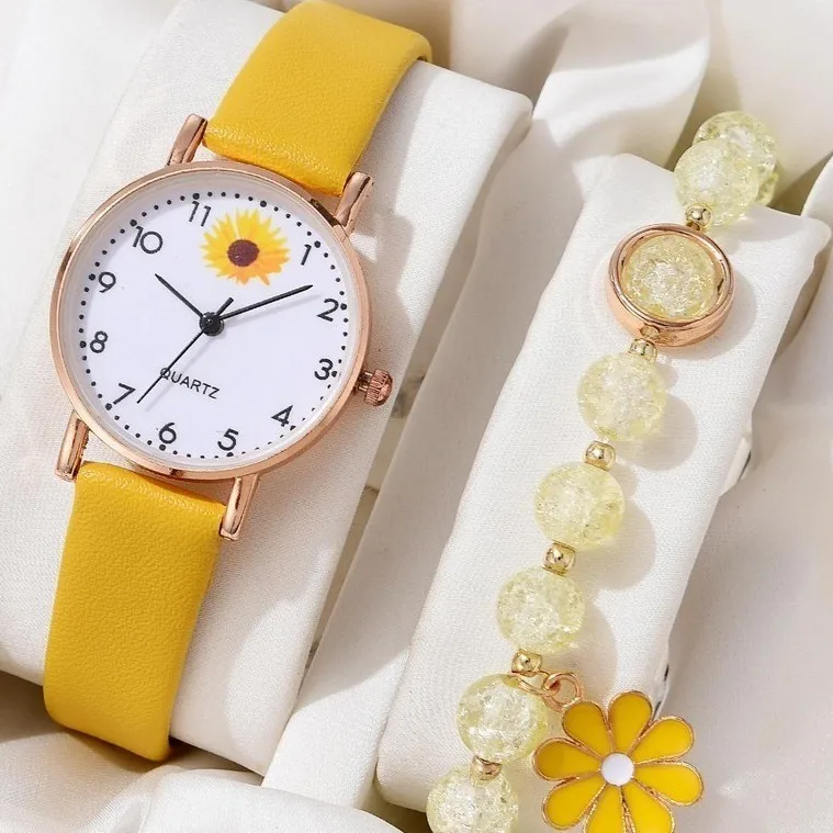 Kegllect 1948 Watch + bracelete】flower Children Watch Cute Kids orologi al quarzo bracciale crisantemo