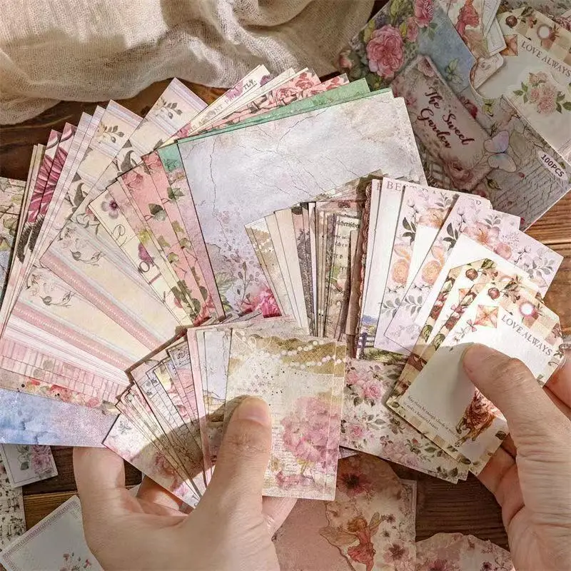 100pcs Garden Post Office Collection Light Paper Material Pack DIY Handbook Collage Journal Notebook Scrapbook Envelope