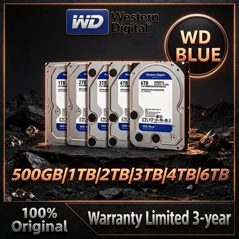 Disque dur interne Western Digital WD BLUE SATA III 3,5 pouces à économie d'énergie, 5400 tr/min, de 500 Go à 6 To, pour PC de bureau et surveillance