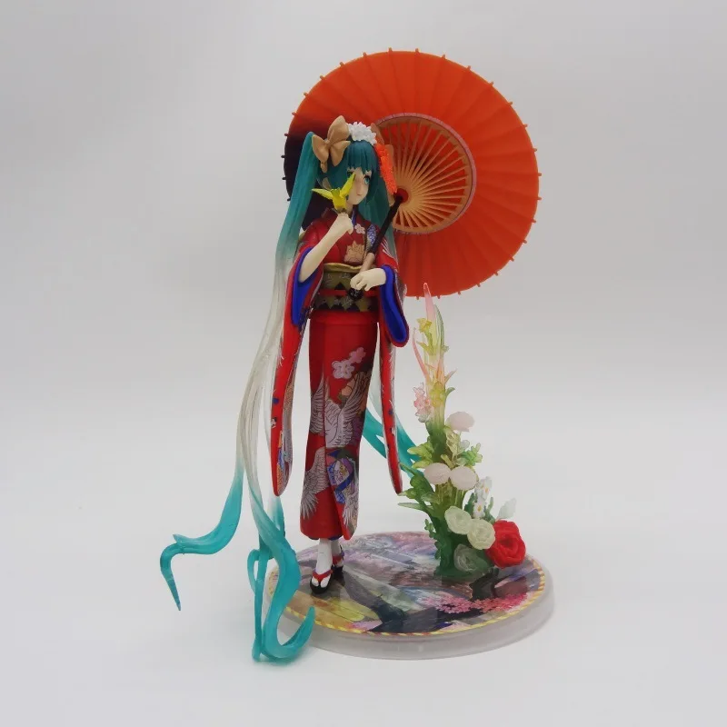 23cm Hatsune Miku In Kimono With Umbrella Beautiful Girl Figure Model Statue Boy Collection Desktop Decoration Ornament Toy Gift