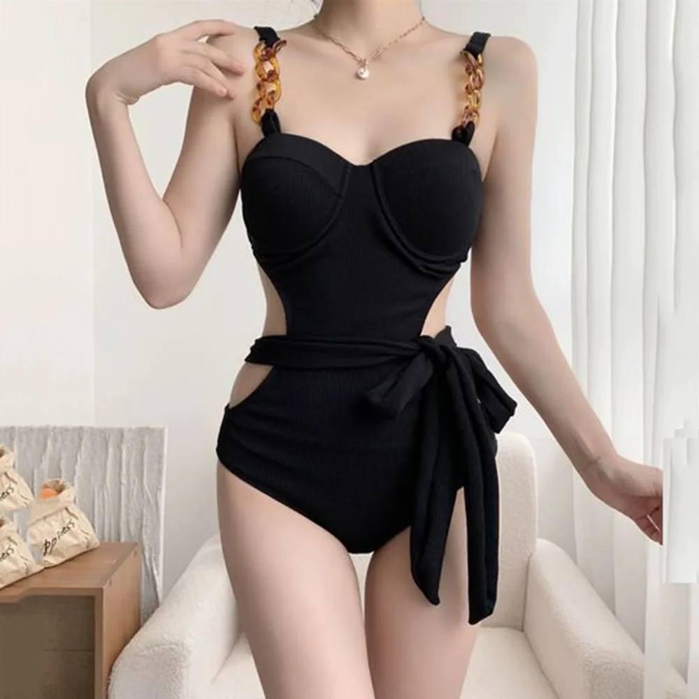 High-end Fashion Conjoined 2024 New Swimsuit Women's Small Breasts Gathered To Cover The Belly Hot Springs Sexy And Conservative