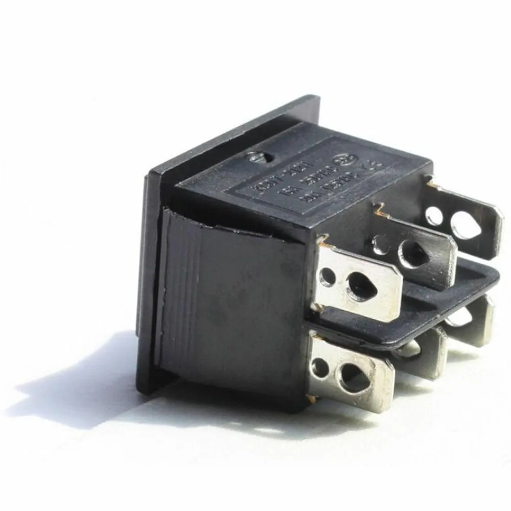 Solder Terminal Large Black Rectangle Rocker Switch On Off On Momentary 6Pin DPDT 12V with Snap In Installation