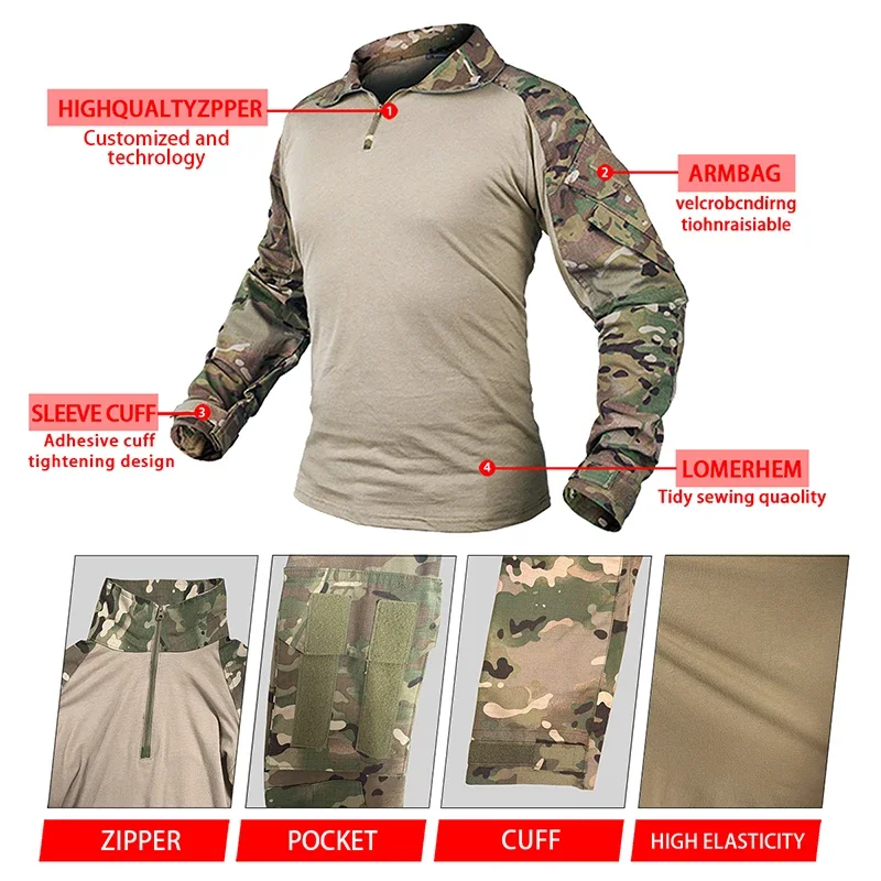 Tuta da arrampicata da trekking uniforme tattica con imbottiture camicia da Safari pantaloni da Paintball da combattimento Set da uomo Softair Outfit abbigliamento da campeggio