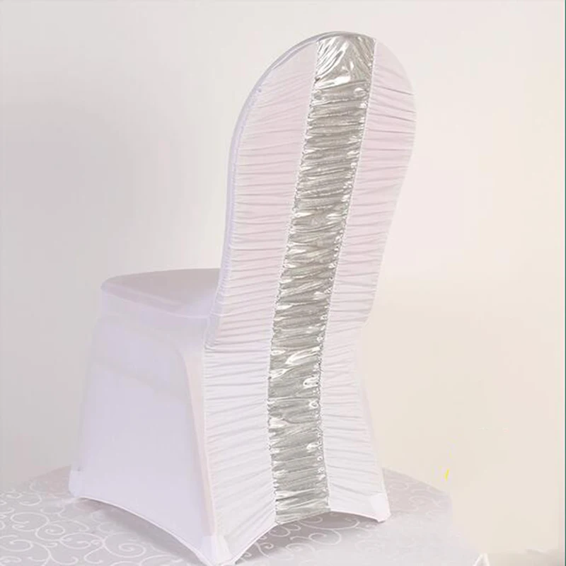 Universal White With Gold Silver 100% Spandex Wedding Chair Covers Banquet Hotel Elastic Chair Cover Wholesale