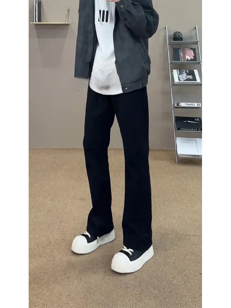 

High Waist Pure Bla Knife Straight Leg Jeans for Men Youth Trendy Loose Fit Jeans Cotton Polyester Blend Elastic Waist