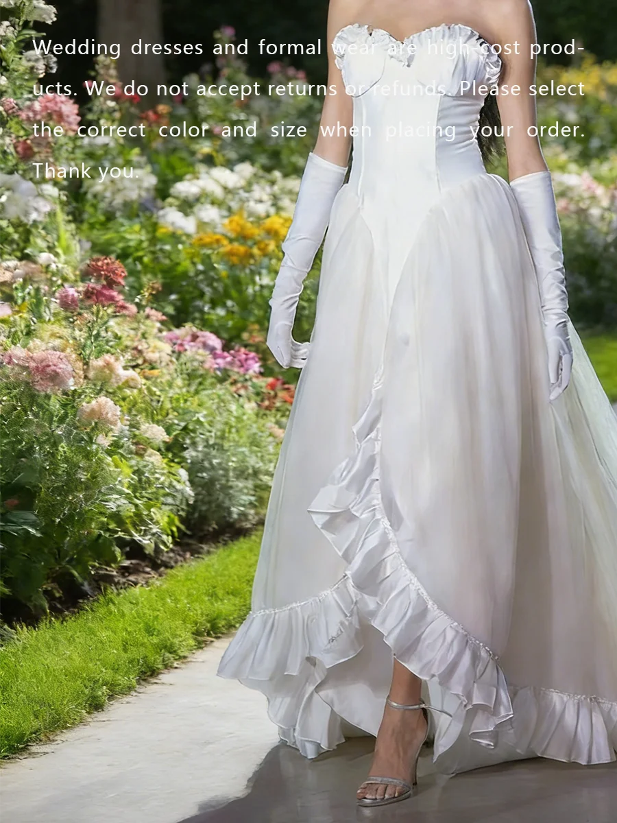 Graceful Sweetheart Ruffles Sleeveless A-Line Astmmetrical Bride Wedding Dresses Bridal Gowns Customized