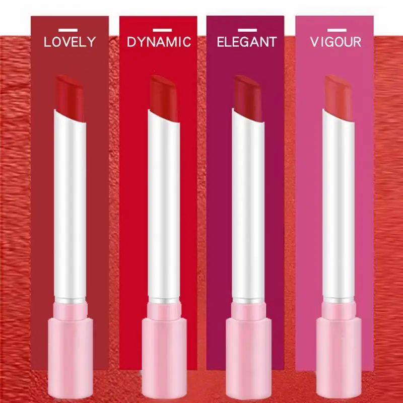 Batons de veludo matte, batom, conjunto de bálsamo labial, hidratante vermelho, bastão liso, impermeável profissional, maquiagem, 4pcs