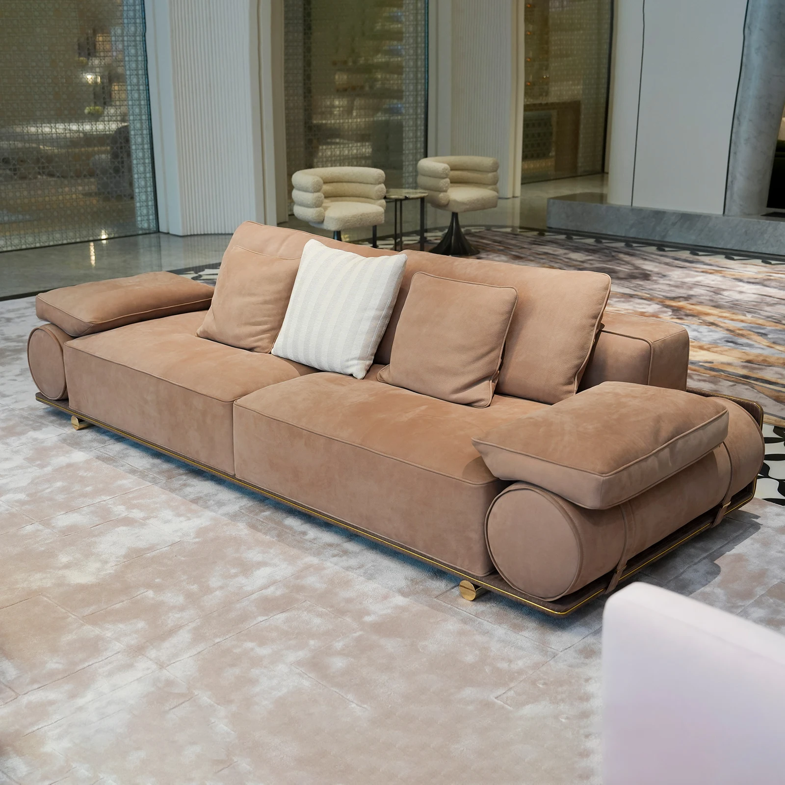#Italian Light Luxury Frosted Leather Couch Sofa Luxury Living Room Hotel Sofa Set 3 4 Seater High-end Villa Full Leather Couch