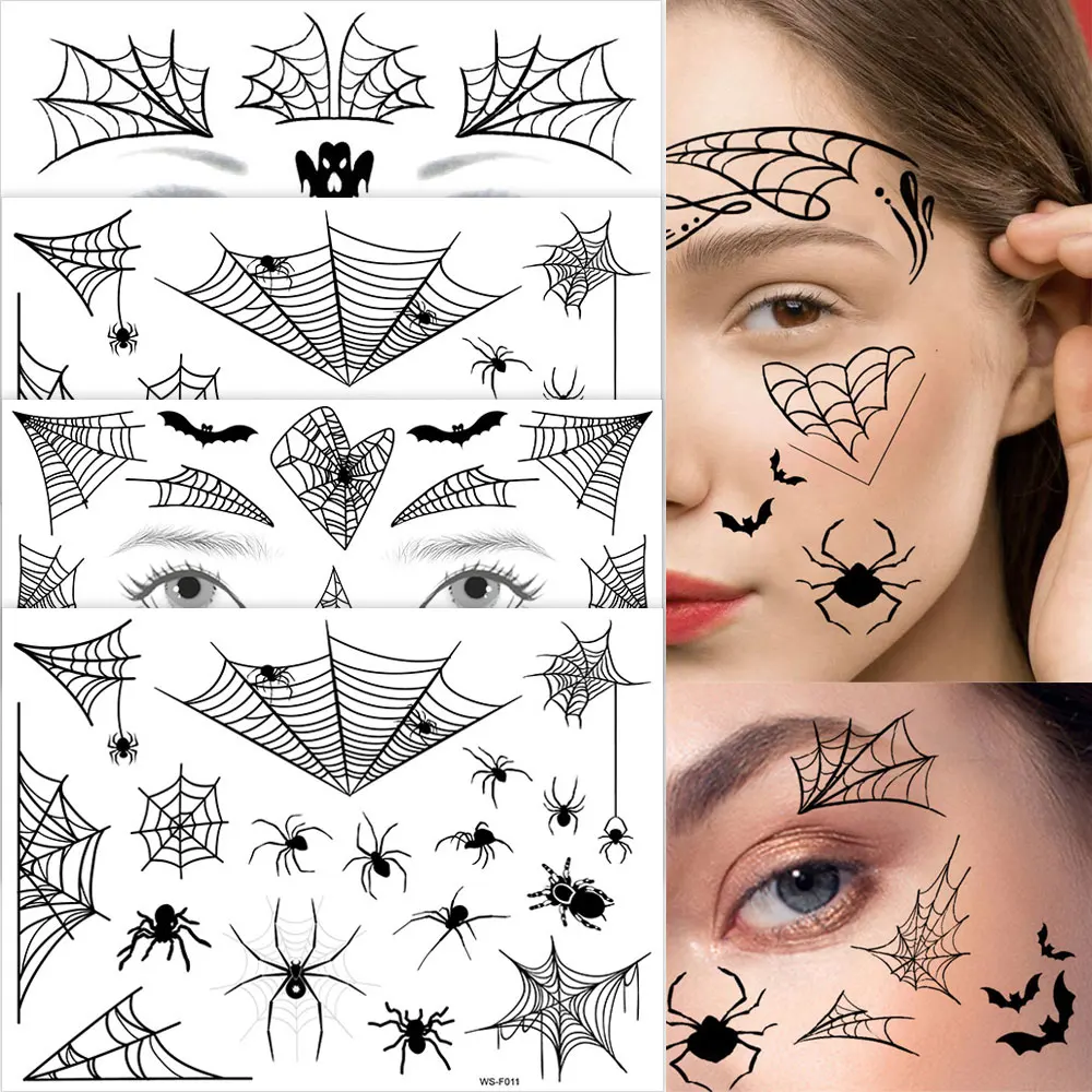 Spider Web Face Tattoo Stickers Black Style Funny Body Makeup Waterproof Temporary Tattoos for Halloween Fake Tattoo