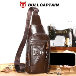 BULLCAPTAINN 100% Genuine Leather Men's Chest Bag Shoulder Messenger Bags Chest Fashion Brand Multifunctional Mobile Phone Bag's