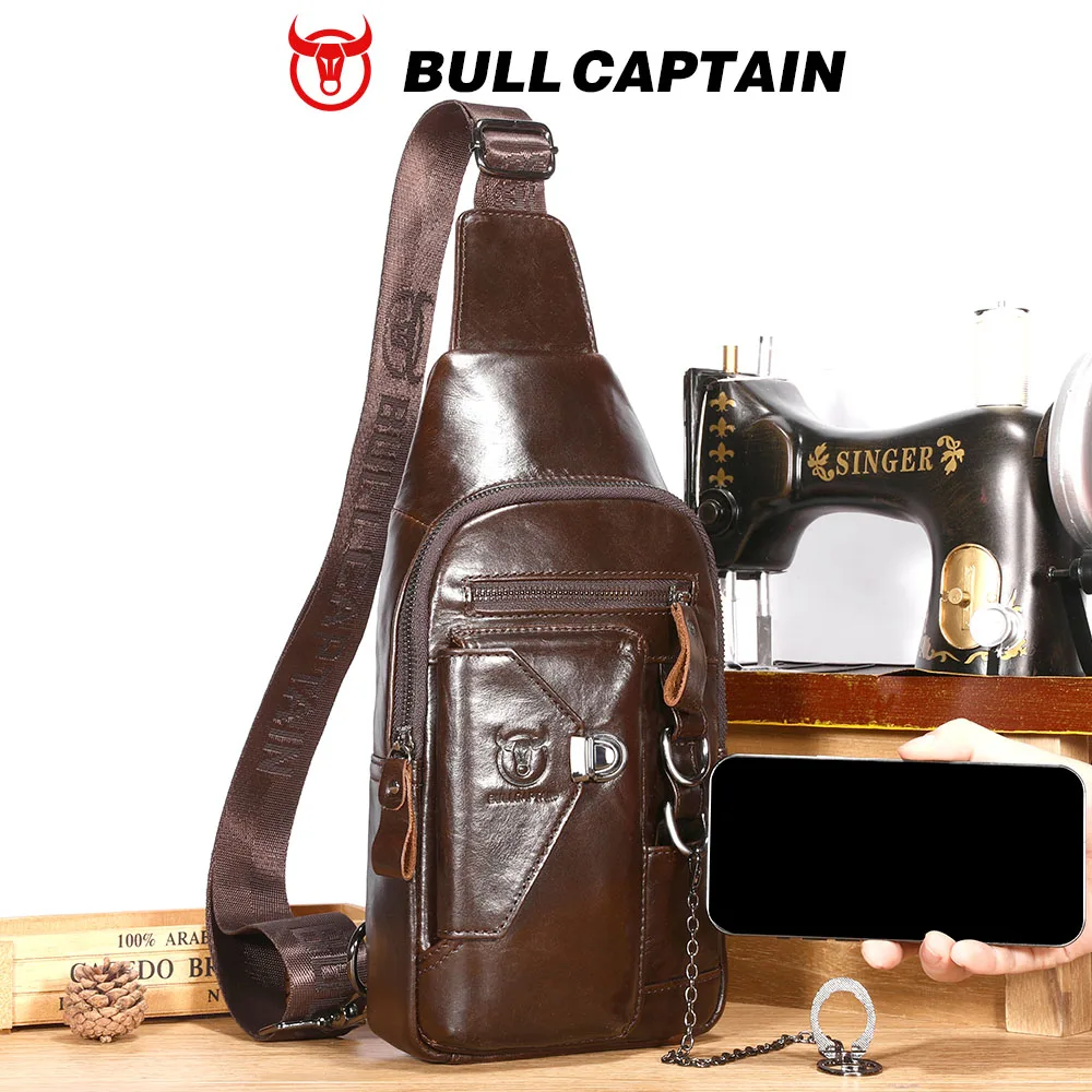 BULLCAPTAINN 100% prawdziwej skóry męska torba na klatkę piersiowa torby listonoszki na klatkę piersiową marka modowa wielofunkcyjna torba na telefon komórkowy