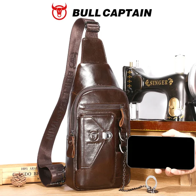 BULLCAPTAINN 100% prawdziwej skóry męska torba na klatkę piersiowa torby listonoszki na klatkę piersiową marka modowa wielofunkcyjna torba na telefon komórkowy