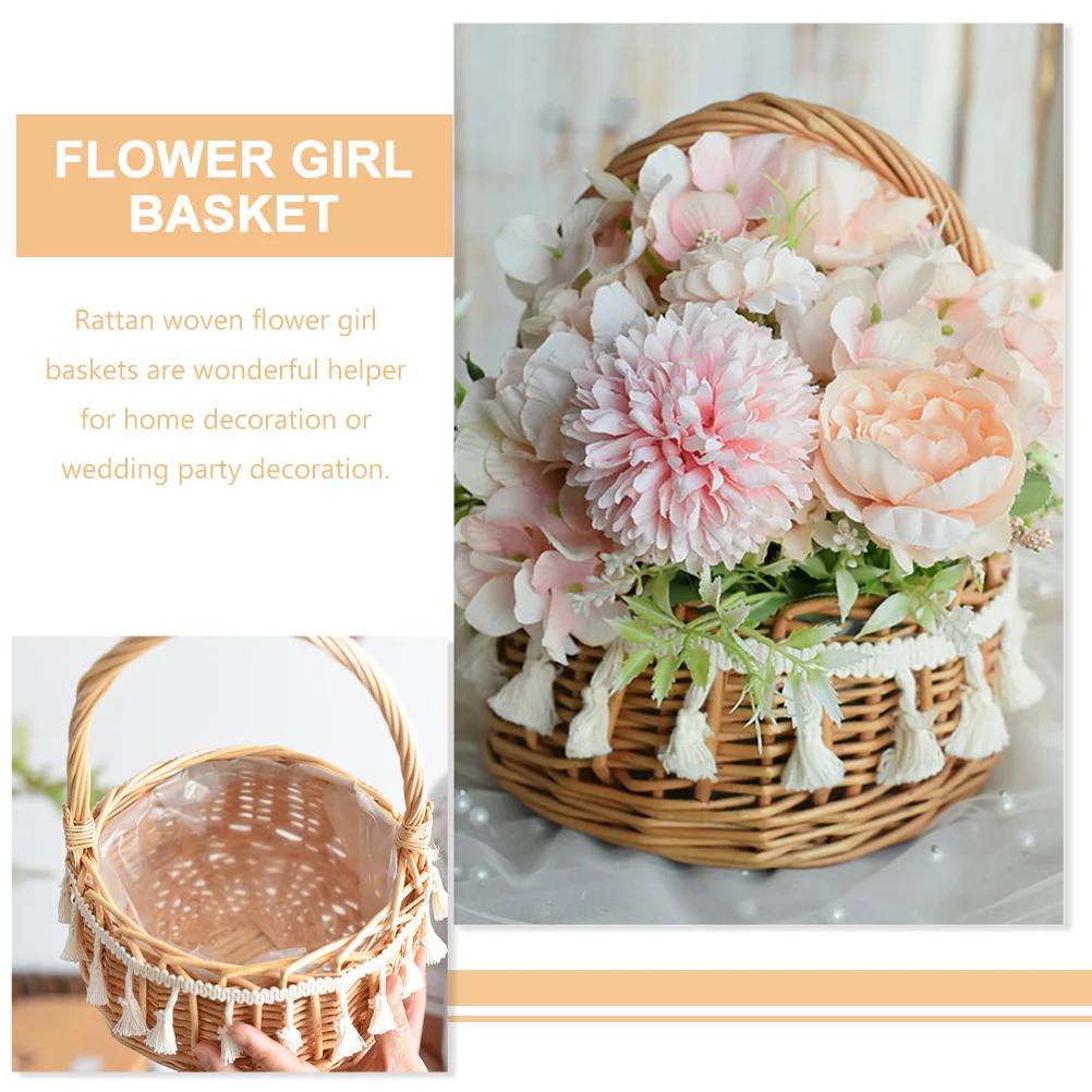 

2pcs Tassel Woven Flower Basket Small 11cm Rustic Princess Easter Wedding Baskets H Rattan Storage Decorative