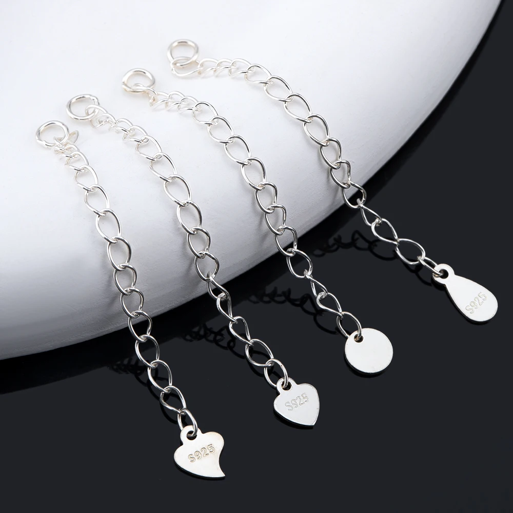 1/2Pcs 925 Sterling Silver heart round teardrop Jewelry Extension Chains For Necklace Bracelet DIY Jewelry Making Accessories