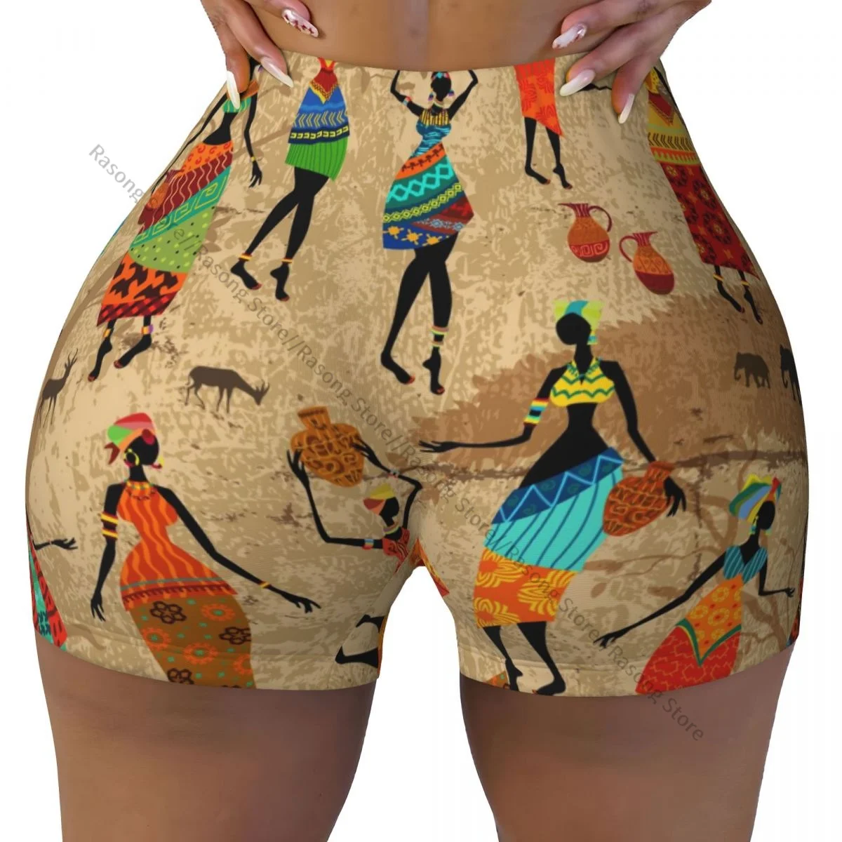 Push Up Short Elasticity Scrunch Butt African Women Vintage Background Running Shorts Sports Shorts Womens Clothes Gym