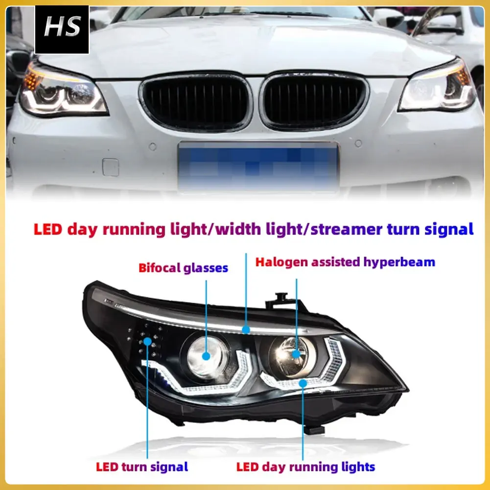 

For BMW E60 2003-2010 Car Headlights, H7 520i 523i 530i Auto Parts, LED DRL Hela 5 Xenon lens, Hid H7 520I 523I