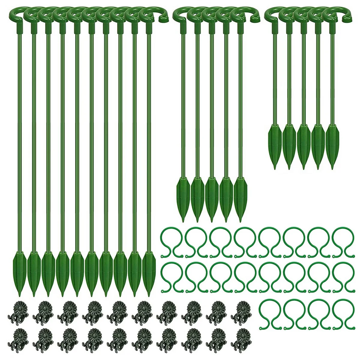 60Pcs Plant Supports Set - 20 Pack Flower Plant Stakes Sticks (3 Sizes), 20 Plant Support Clips and 20 Orchid Clips