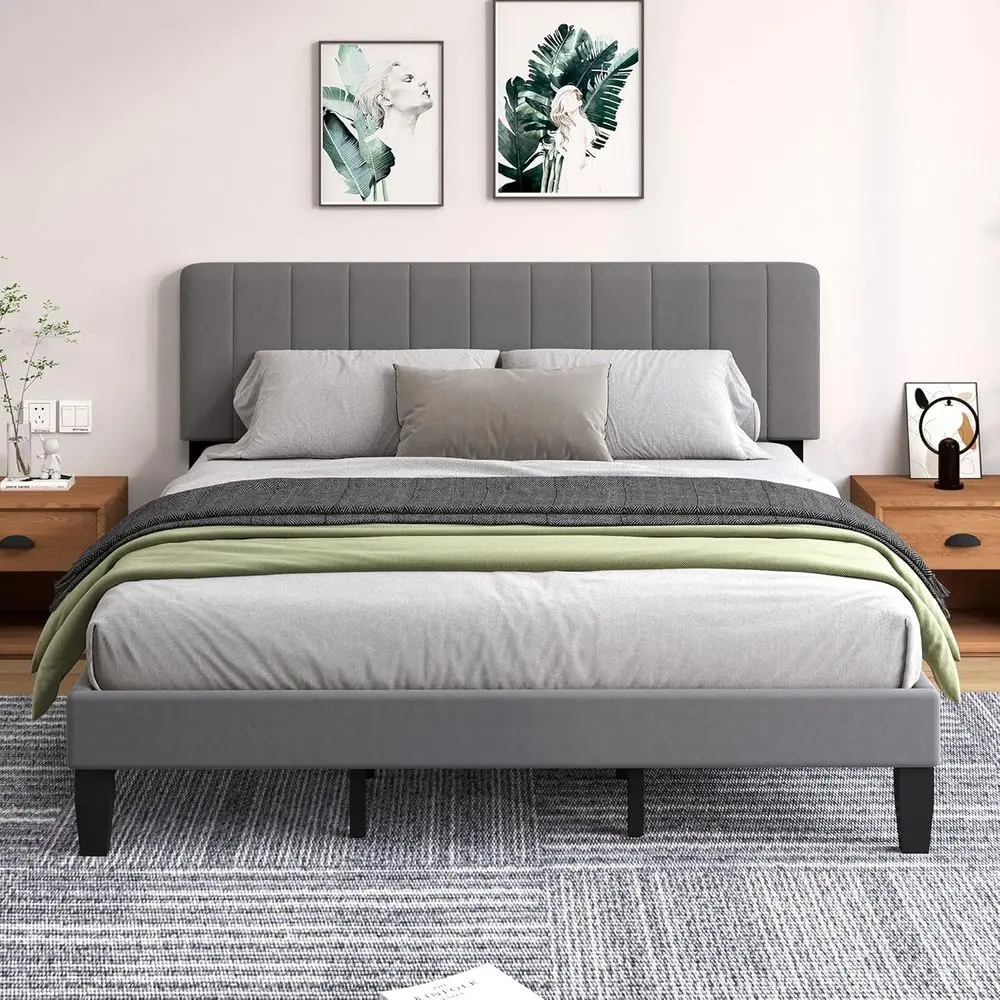 

Velvet-Tufted Platform Bed, King Size, Wooden Slat Support, No Box Spring, Adjustable Height, Easy Assembly