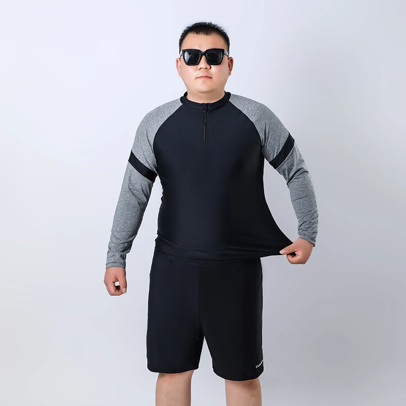 Men's Swimsuits 2 Piece Long Sleeves Sets Sports Diving UV Protection Plus Size Rash Guard with Shorts Surfing Vest Quick-Drying