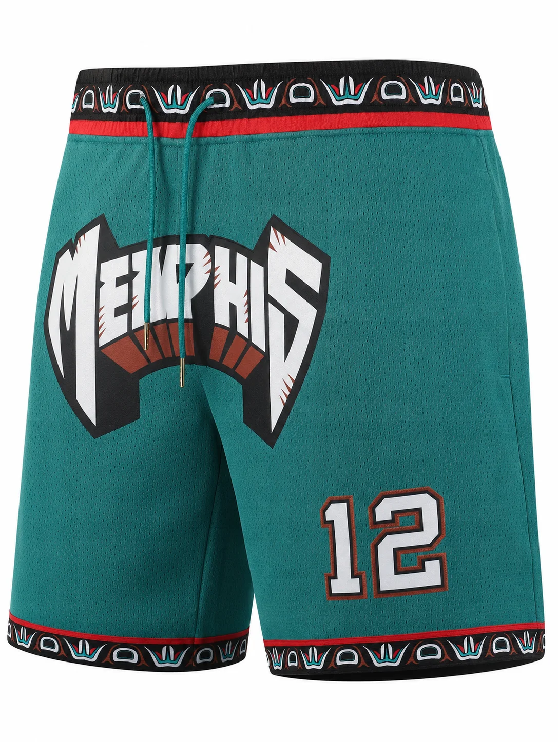 2026 Hot Sale Retro 12 Basketball Shorts White Mesh with Tribal Trim and Turquoise Accents Men and Kids